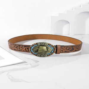 Cinture Fashion Classic Western Embossed Shape Strap Cowboy Hat Buckle Belt For MenCinture