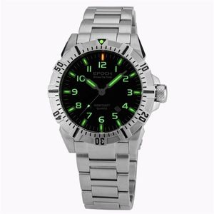 EPOCH steel strap waterproof 100m tritium gas tubes luminous sport diving quartz watch T200112233g