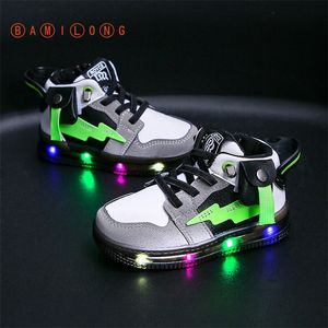 Bamilong Autumn Kids Buty swobodne buty świetlne trampki chłopiec dziewczyna LED Light Up Buty Shlowing Kids Buty dla dzieci LED Sneakers LJ201202