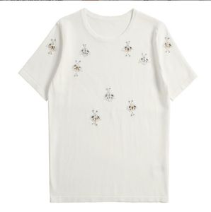 Tröjor sommarmärke samma stil t -shirt pärlor kort ärm vit svart panelen Kint Pullover Randig Empire Prom Fashion Women's Top Qian