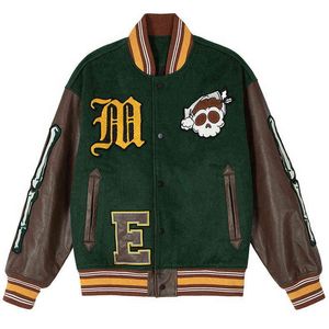 Bomber Jacket Men Skull Letters Brodery Patch Patchwork Baseball Coat Par Lose College Style Outwear Par Streetwear T220728