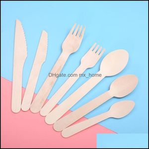 Dinnerware Sets Kitchen Dining Bar Home Garden 50Pcs/150Pcs Disposable Wooden Cutlery Forks/Spoons/Cut Dhuie
