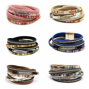 Multilayer Leather Wrap Bracelet for Women Girl Multi Layer Wrapped Wristbands Boho Wide Braided Straps Bangle Bracelet Magnetic Clasp