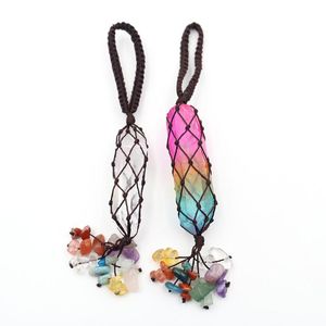Pendant Necklaces Multicolor Crystal Pillar Hanging Feng Shui Decor For Car Wall Window Decoration Chakra Handmade Weave Rope Hexagonal Co