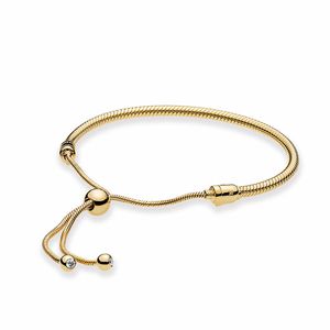 Yellow gold plated Snake Chain Slider Bracelet Womens Wedding designer Jewelry with Original box set for Pandora 925 Silver Charms bracelets