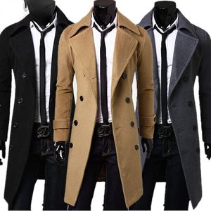 Trench da uomo Inverno Trench casual da uomo Giacca da uomo di media lunghezza British Slim Doppiopetto Tinta unita Trench da uomo Cappotto lungo da uomo 220826