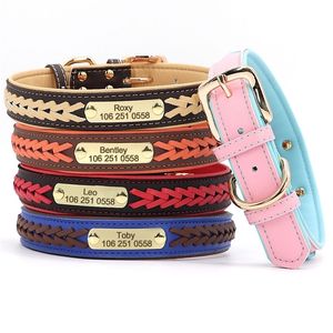 Personalized Braided Dog Collar Custom PU Leather Dog Collars Padded Pet ID Collar For Small Medium Large Dogs Pitbull Bulldog 220610