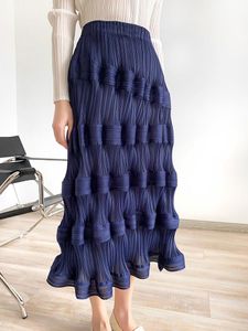 Skirts Miyake Pleated Unique Big Wave High Waist Elegant Korean Fashion Skirt Long Women Designer Aesthetic ClothesSkirts