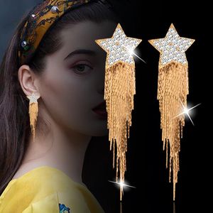 Dangle & Chandelier Vintage Star Long Tassel Women Drop Earrings Black Gun Yellow Gold Silver Color Crystal Party Jewelry ZD1 XS8Dangle
