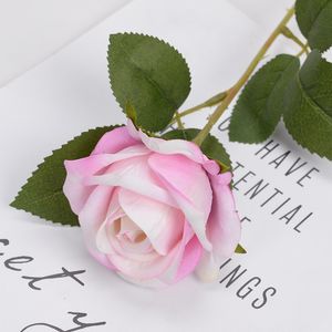 Rosas de seda flores artificiais com único caule para o presente do dia dos namorados da decoração do casamento