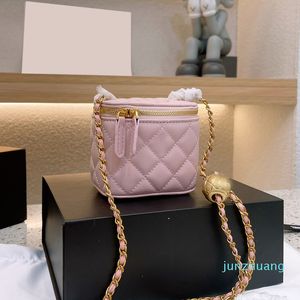 2022 Classic Mini Vanity With Chain Box Trunk Bags Kaviarleder mit Crush Gold Ball GHW Crossbody Schulter Designer Handtaschen Winzige Kosmetiktasche für Frauen