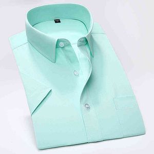 Summer Business Work Shirt Square Collar Kort ärm Plus Size S till 7xl Solid Twill Striped Formal Men Dress Shirts No Fade G220511