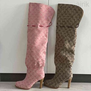 Overknee-Stiefel für Damen, Designer-Stiefel, modischer Kampfstiefel, Segeltuch, Reißverschluss, verstellbare Träger, Freizeitschuhe, Stiletto-Absatz, Knöchel, Übergröße