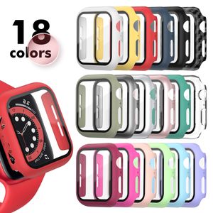 360 Helkropp Hard Watch Cases Screen Tempered Glass PC Bumper Fall för Apple Watch Series 1 2 3 4 5 6 7 SE IWATCH 45mm 41mm 44mm 40mm 42mm 38mm skyddsskydd