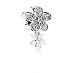 Andy Jewel Authentic 925 Sterling Silver Beads Dazzling Daisy Duo White Eamel Clear Cz Charms Passar European Pandora Style Smycken Armband Neckl