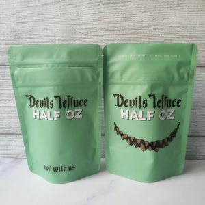 Devils marul Yarım OZ çanta Devilslettuce 14g mylar çantalar 1/2 OZ Çocukların açamayacağı kese zip hava geçirmez kuru ot paketleme için çocuklara uygun