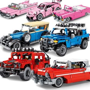 Ideas City Technical Vehicles Speed Super Racers Sport Racing Model Building Blocks Bricks Toys Classic Pink Car Set 220715