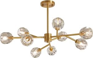 Lampadario Sputnik dorato Illuminazione a sospensione Starburst con paralume in cristallo Plafoniera moderna in ottone per soggiorno camera da letto