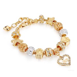 2022 New Gold Love Crystal Charms for Pandora Bracelets Women Fashion Jewelry Valentine Gift Chain Designer Original Trend Brand293r