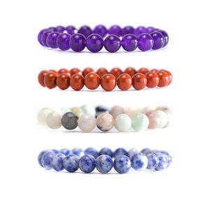 Set di braccialetti con ciondoli elastici con fili di perline in pietra naturale da 8 mm per uomini, donne, amanti dello sport, gioielli di moda fatti a mano