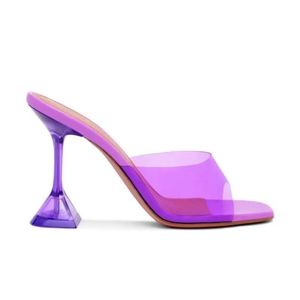 Tasarımcı-Amina Muaddi Sandalet 2021 Şeffaf Kristal Topuk Terlik Kadın Yaz Tarzı Amina Moda Şarap Cam Kare Toe 34-42 JPZ