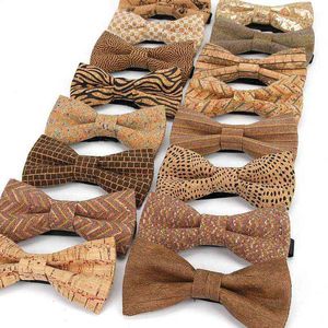 Top New Men Vintage Rayado Cork Wooden Bowtie para el hombre Boda Casual Business Retro Wood Butterfly Tie Accesorios de mariposa L220728