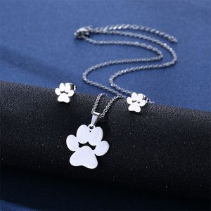 Wholesale cute earring sets for sale - Group buy New style fashion lovely necklace jewelry cute animal cat claw pendant chain paw stud earrings set accessories gift for women