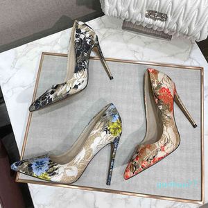 Dress Shoes Designer Luxury Embroidered fake woman cross dressing reverse string large high heels 12cm thin heel pointed fun 2022