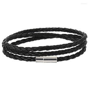 Cadeia de link Black Retro Wrap Long Leather Bracelet Men Bangles Moda Male Charme com 3 Laps Jewelry Gifts Trum22