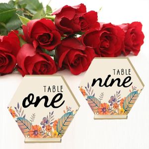 Party Decoration Numbers Wood Signs Wedding Hexagon Table Number Wooden Seating Place Cards Stand Holder Seat Engagement DecorParty