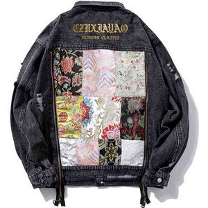 Sıcak satış denim ceket sokak kıyafeti erkekler kadın unisex vintage desen deliği yan fermuar hip hop harajuku Kore Japonya tarzı rock kot ceket