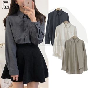 Lässige Basic-Shirts, Blusen, heiße Verkäufe, Damenmode, koreanisches Preppy-Stil-Design, Tops, Tasche, niedlich, süß, weißes Knopfhemd 3011 T200322