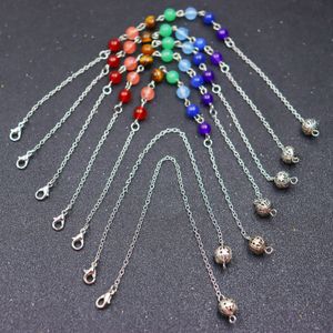 7 Chakra-Steinperlen, Kettenanhänger, ausgehöhlte Perlen, Karabinerverschluss, Pendelanhänger, Zubehör