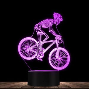 Nattljus vintage skelett skalle ridande mountainbike 3d optisk illusionslampa cyklist cykel sportbord ljus hem dekoration