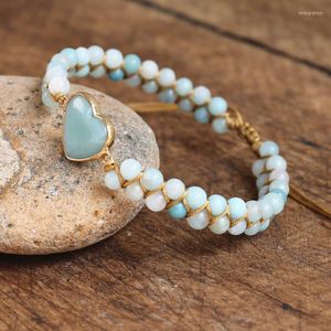 Beaded Strands Amazonite Heart Shape Charm Armband Sträng flätad makramälskare wrap armband femme handgjorda smycken dropship inte22