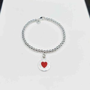 S925 Sterling Silver 4mm Bead Emamel Heart Round Pendant Charm Armband Luxury Brand High Quality Women's Jewelry Gift G220510