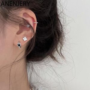 Anenjery Silver Color Copper Black Love Heart Twist Hoop earrings for Simple Cool Accessories All Match220716