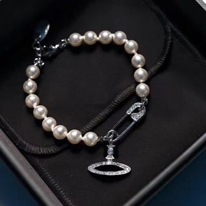 Pearl charm bracelets Saturn diamond pin inlaid with crystal classic vintage bracelet silver gold plating copper fashion jewelry f277x