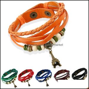 Braccialetti da tennis Gioielli Mti Layers Colorf Vera pelle Legno Beadsandtower Ciondolo Braccialetti fatti a mano Decorazioni unisex Consegna di goccia 2021