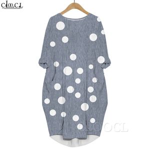 Women White Dots 3D Printed Dress Long Sleeve Gown Pocket Round Neck Dresses Fashion Summer Dresses Robe 220616