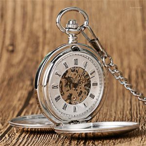 جيب الساعات steampunk ساعة ميكانيكية يدوية الرياح ناعمة الفضة هدية للرجال نساء