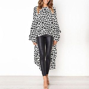 Wholesale ladies long dresses resale online - Casual Dresses Front Short Back Long Womens Tops And Blouses Leopard Print Blouse Causal Loose Ruffle Sleeve Ladies Blusas