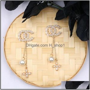 Dangle Chandelier Earrings Jewelry Style K Gold Plated Brand Designers Letters Stud Geometric Luxury Women Rhinestone Pearl Earring Fo