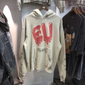 2024 Spring Summer Men Women Hoodie High Street Broke Hole Old Washed Velvet Loose OS Style Hoodies Saint EU