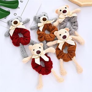 Little Plush Bear Scrunchies Ragazze Sweet Hairring Fasce per capelli elastiche Corda per capelli per intestino crasso per donne Porta coda di cavallo Accessori per capelli Elastici