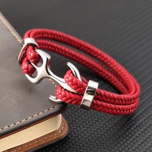 Charm Bracelets Anchor Stainless Steel Men Leather Bracelet For Friend Birthday Year Gift Bangles Jewelry Accessories WholesaleCharm