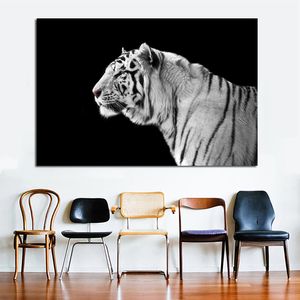 Preto e Branco Tigre Pintura de lona de parede Arte Animal de pintura para sala de estar Impressões de lona Modern cuadros decor