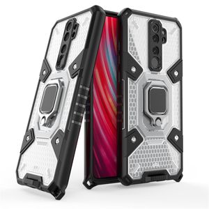 Custodia con custodie per armature antiurto con anello magnetico in metallo per Xiaomi Redmi Note 8 Pro Hard PC + TPU morbido, custodia protettiva posteriore