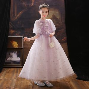 Arabic 2022 Floral Lace Flower Girl Dresses Ball Gowns Child Pageant Dresses Long Train Beautiful Little Kids first holy communion dresses