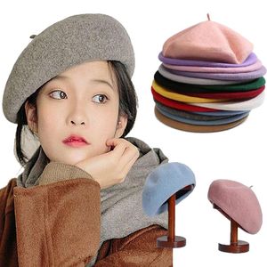 Radfahren Caps Masken Frauen Mädchen Baskenmütze Französisch Künstler Warme Wolle Winter Beanie Hut Kappe Vintage Plain Hüte Einfarbig Elegante dame